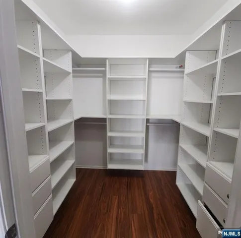 a view of walk in closet with empty racks