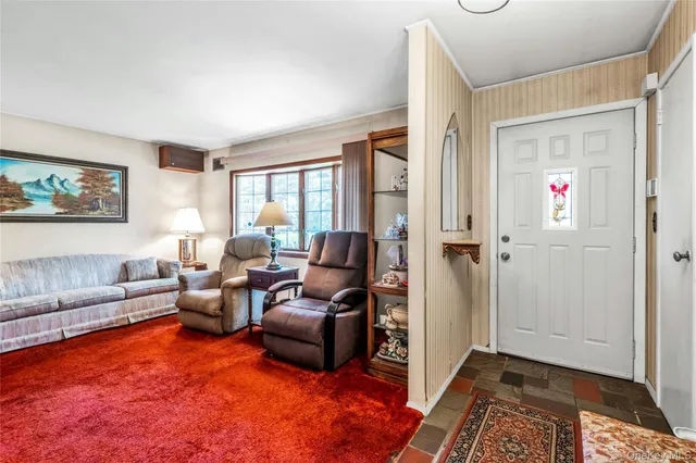 a living room with furniture rug and window