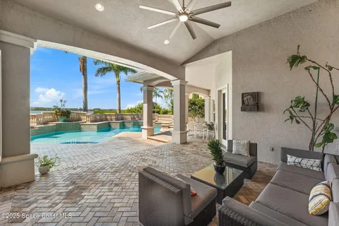 a view of an outdoor space and swimming pool