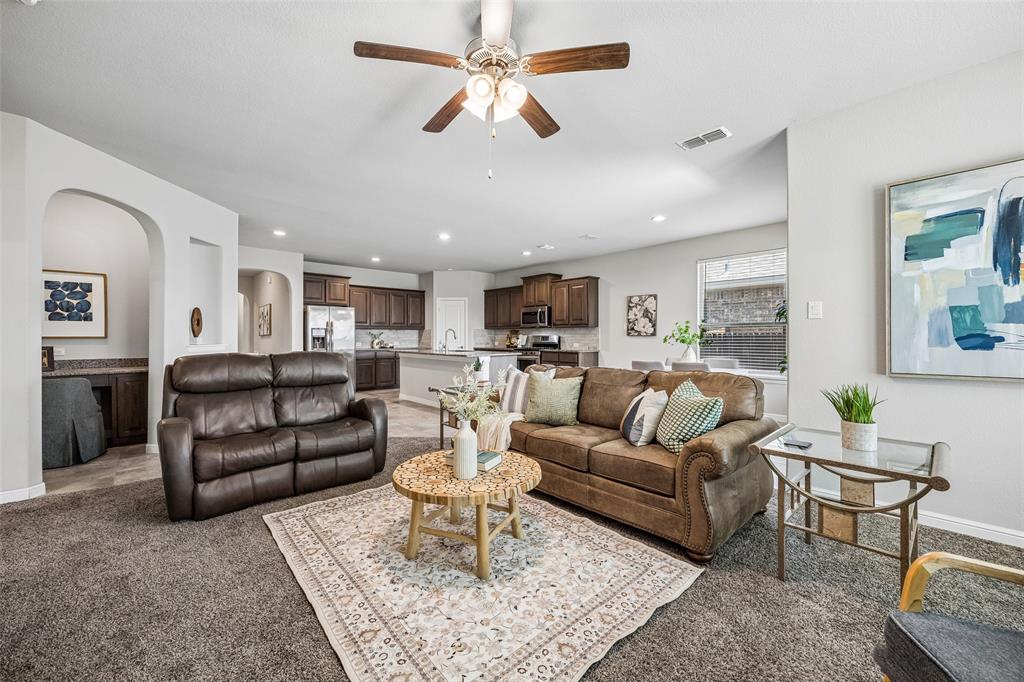 2508 Red Draw Road Fort Worth, TX 76177 - Photo 13 of 38 Open-concept living area featuring a ceiling fan, recessed lighting, and arched doorways