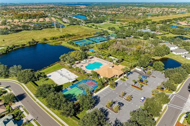 a view of a lake with a city view