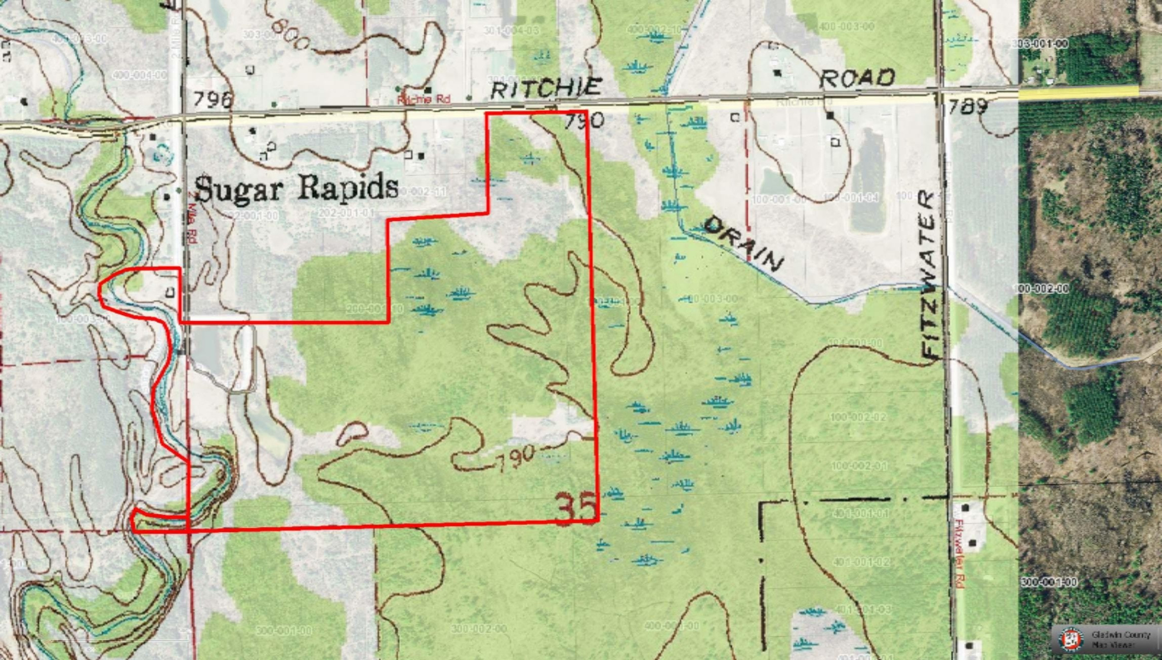 3900 2 Mile Road Gladwin, MI 48624 - Photo 3 of 19 Subject air photo with topo overlay_edit