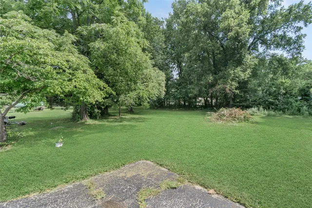 a view of a green field with trees