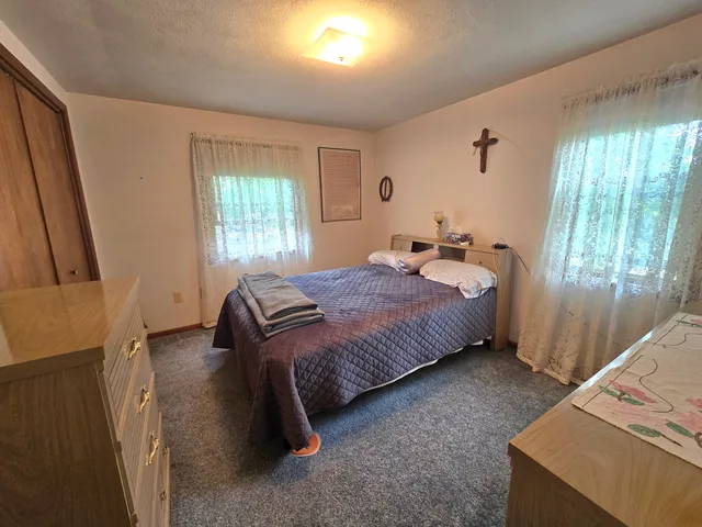 a bedroom with a bed and a dresser