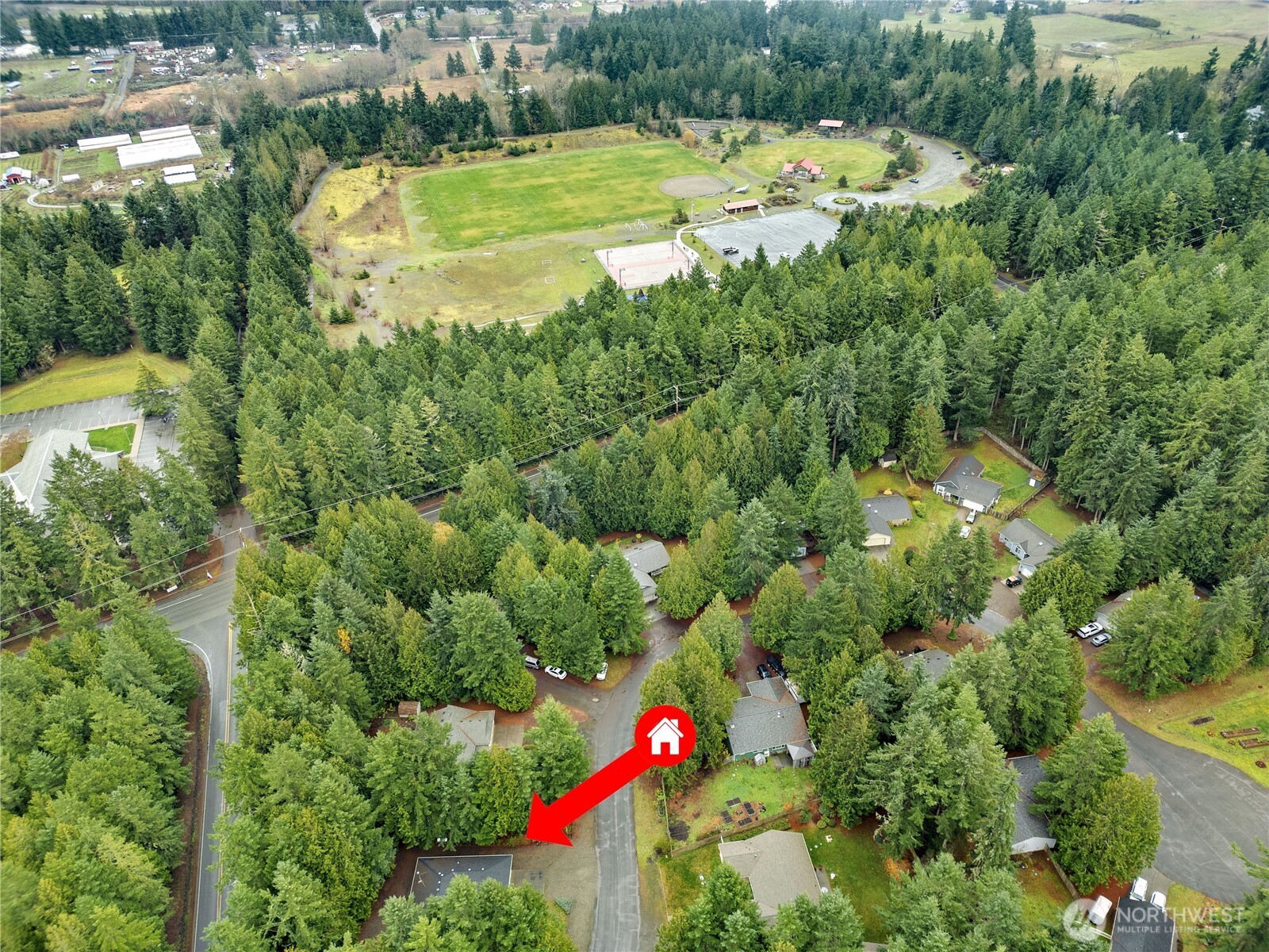 43 Rhody Court Chimacum, WA 98325 - Photo 33 of 37 an aerial view of residential houses with outdoor space and trees all around
