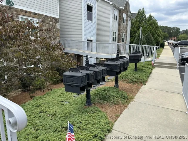 a garden view with a seating space