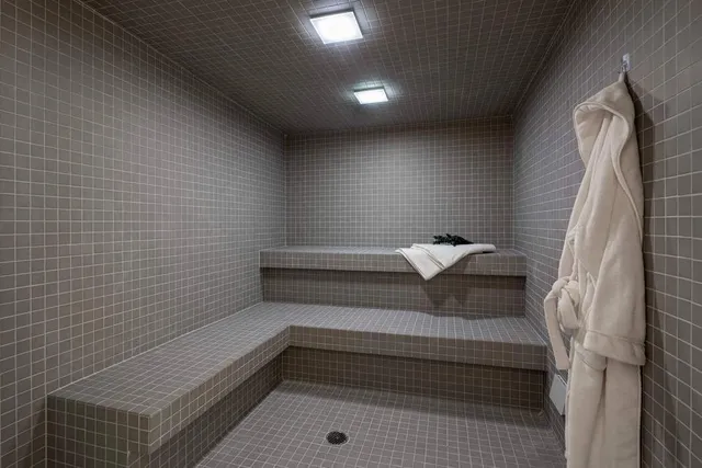 a bathroom with a bathtub