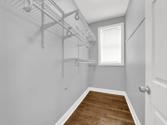 a view of a room with racks on the wall