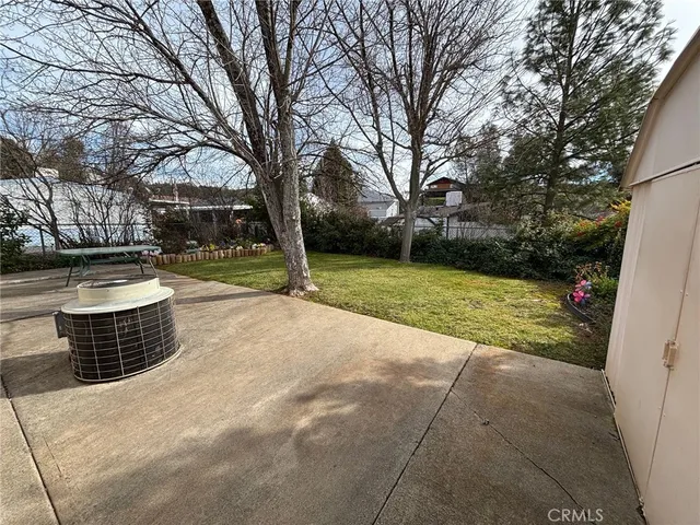 a view of a garden with a bench
