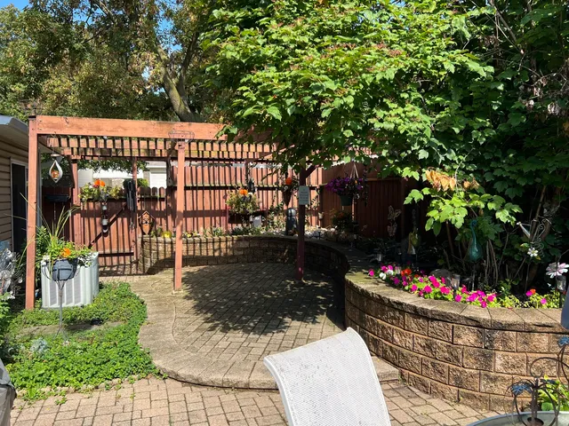 a outdoor space with lots of fruit and trees