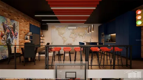 a room with lots of chairs and mirrors