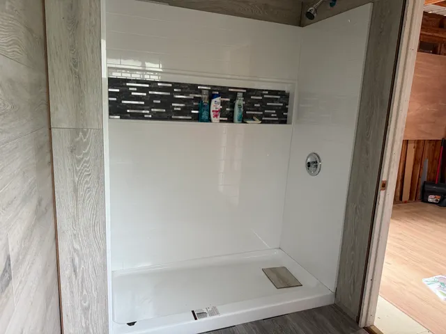 a close view of a bathroom