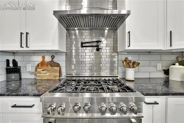 a stove top oven sitting inside of a kitchen
