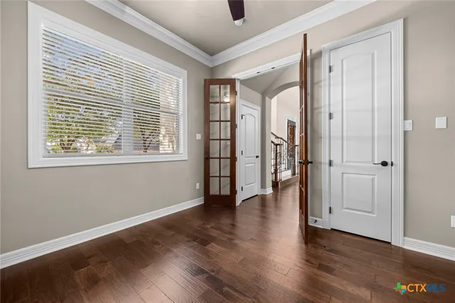an aerial view of a house with a garden