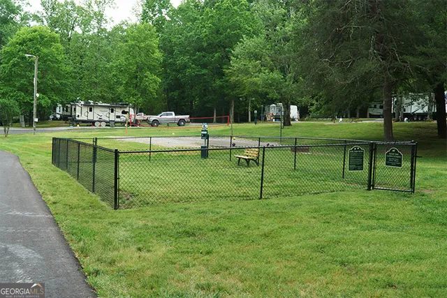 a view of a park with trees