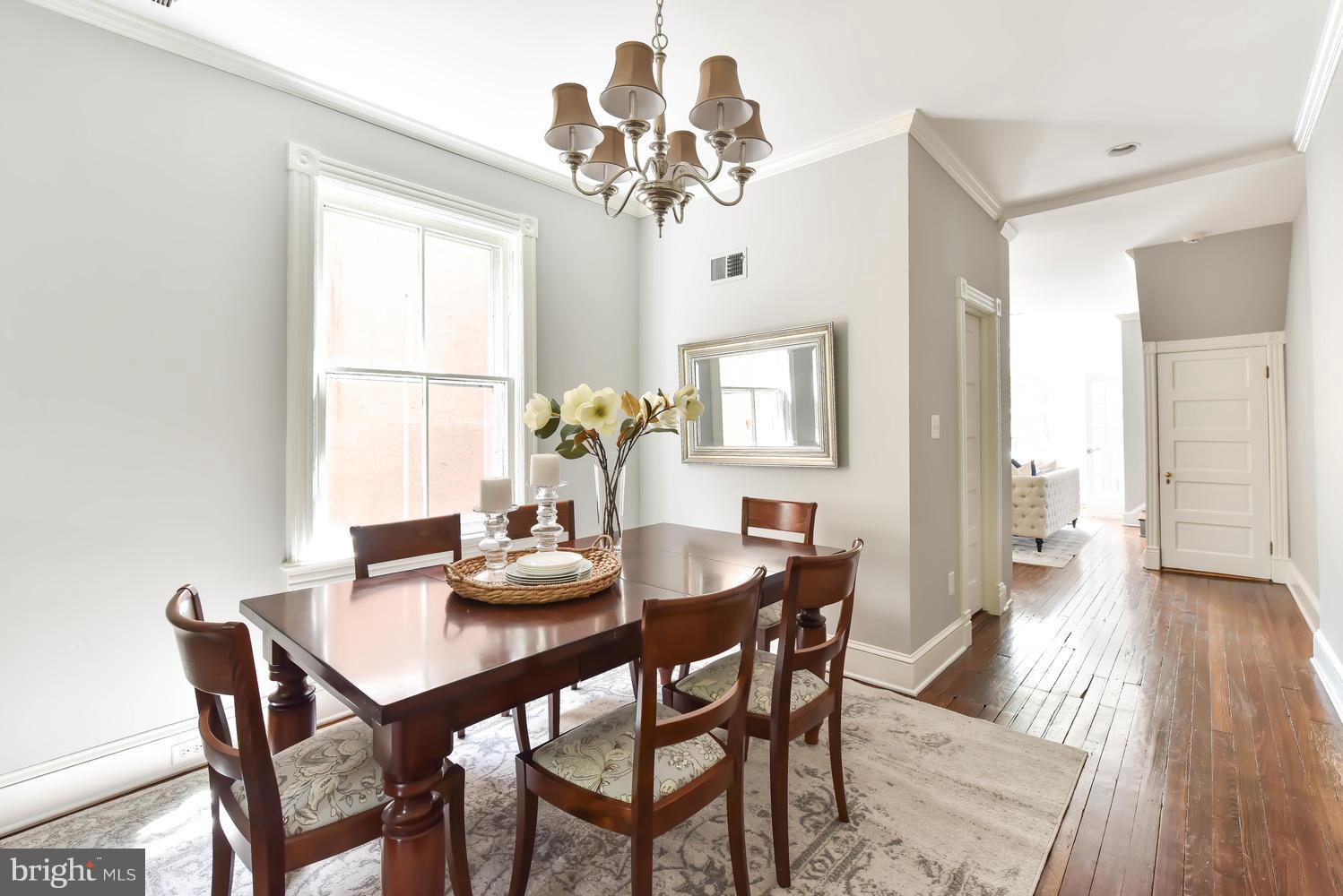 308 11th Street Southeast Washington, DC 20003 - Photo 14 of 30 a view of a dining room with furniture a chandelier and wooden floor