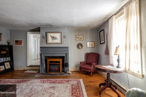 a living room with furniture and a rug