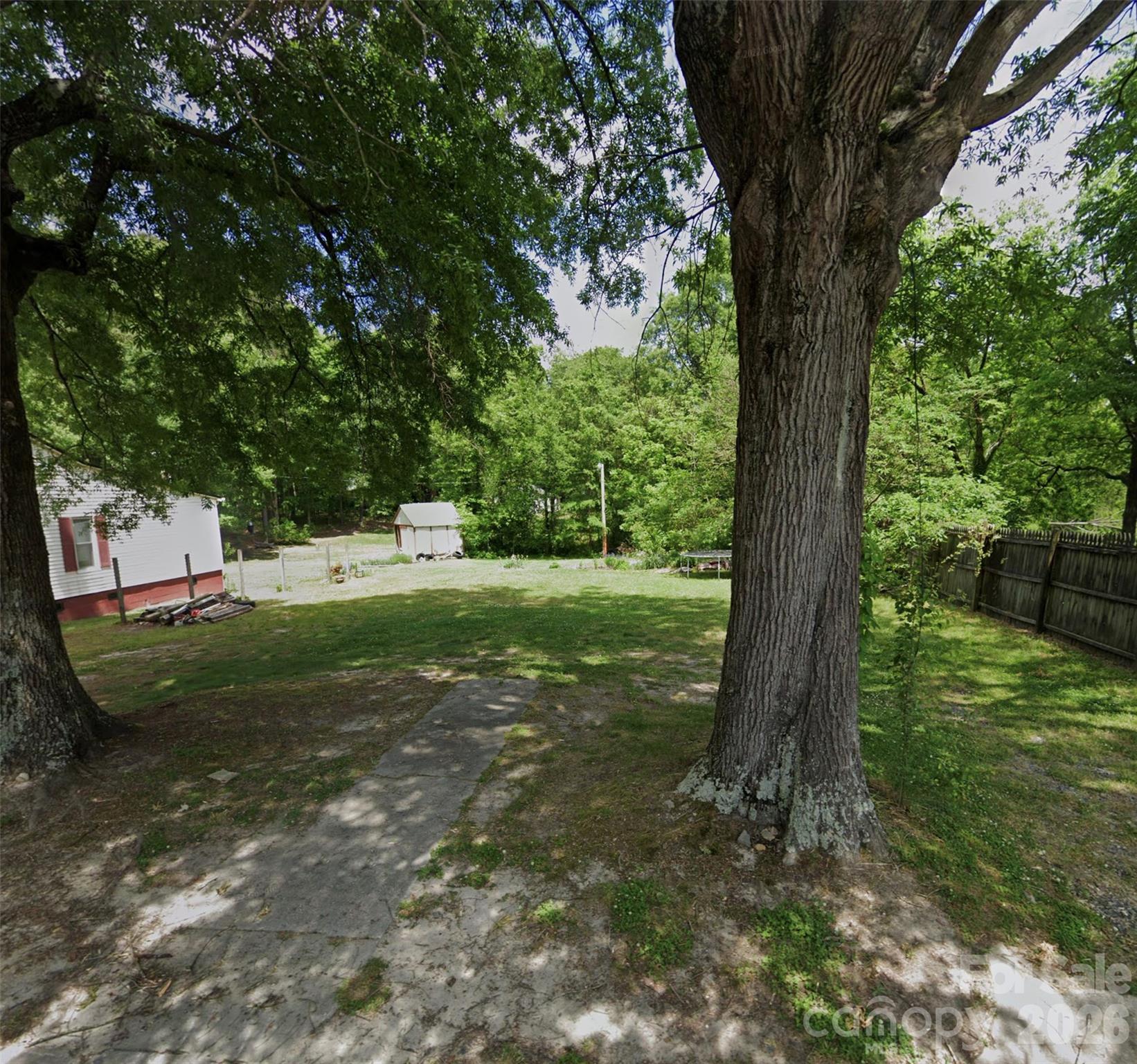 a view of a yard with a tree