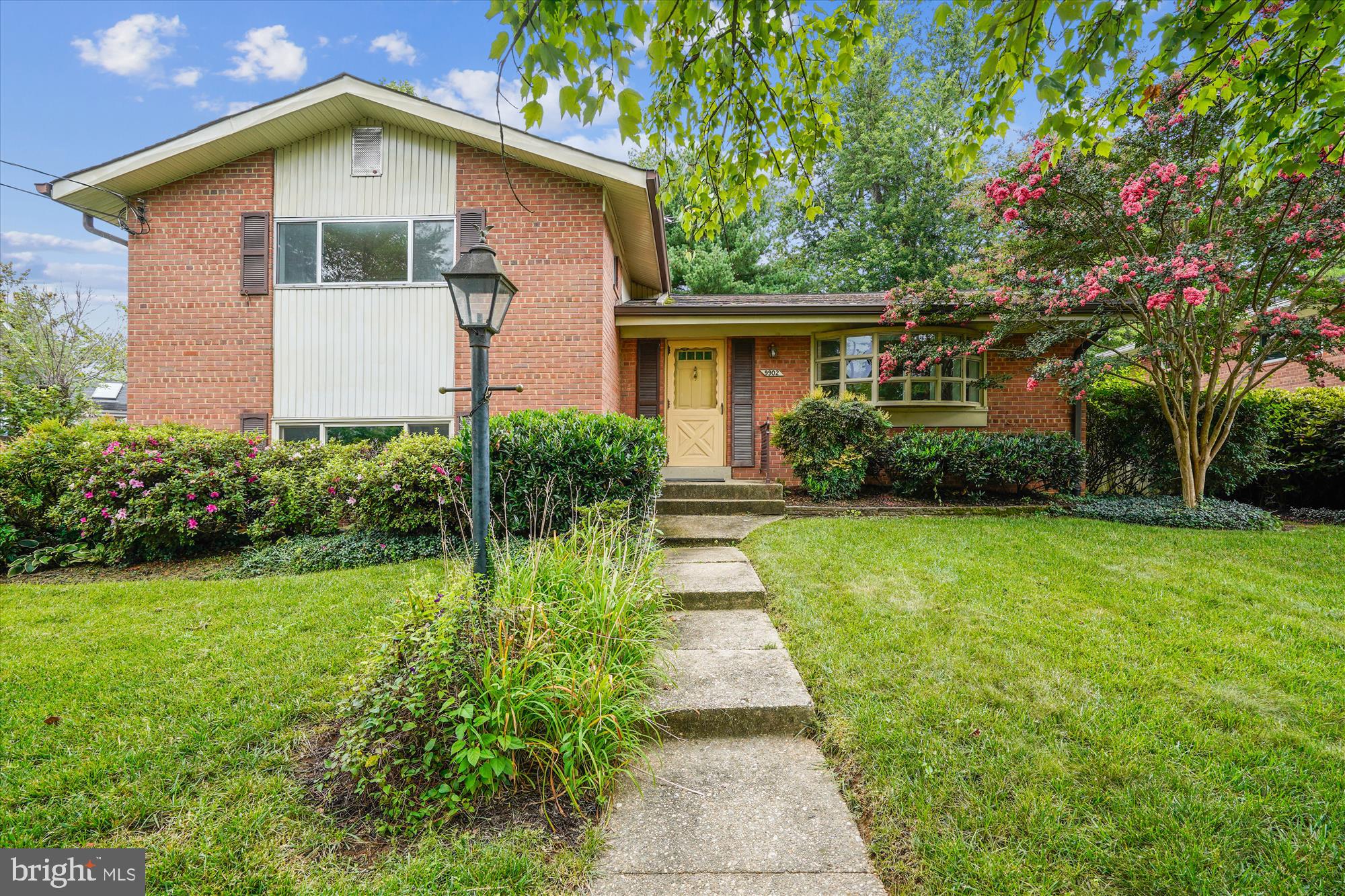 a front view of house with yard and green space