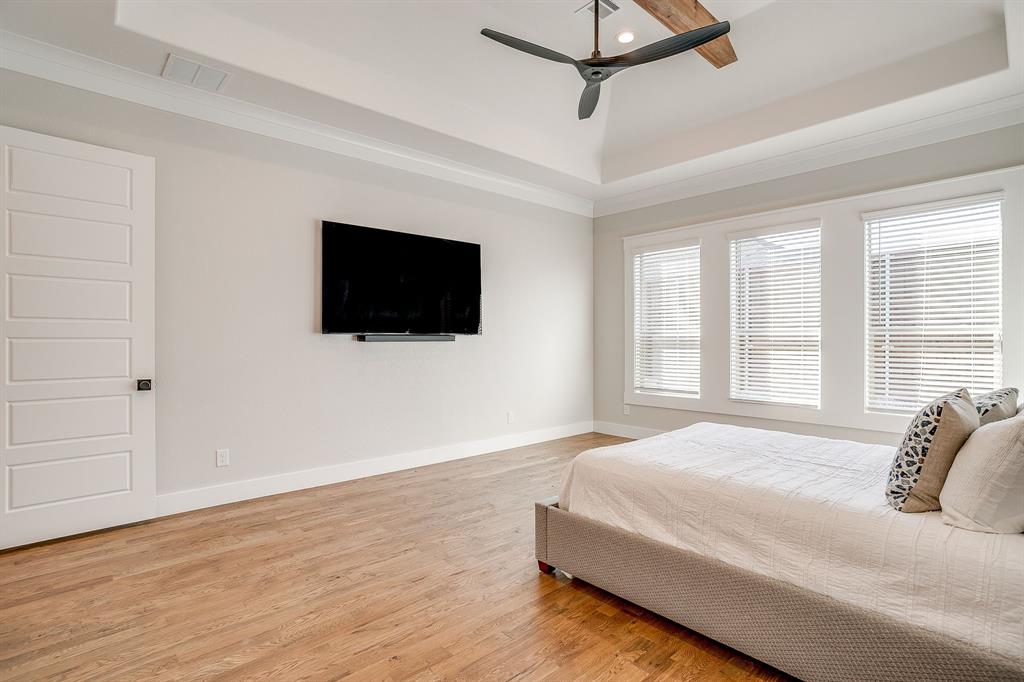 13921 Riviera East Fort Worth, TX 76028 - Photo 22 of 40 a spacious bedroom with a bed and a flat screen tv