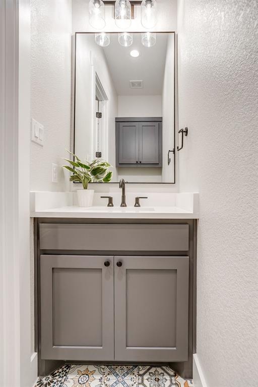 13921 Riviera East Fort Worth, TX 76028 - Photo 33 of 40 a bathroom with a sink vanity and a mirror