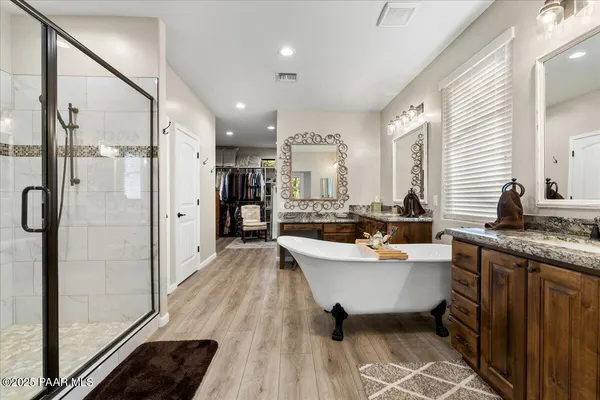 a room with a large window and table