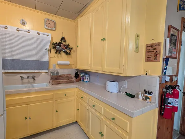 a kitchen with a sink and cabinets