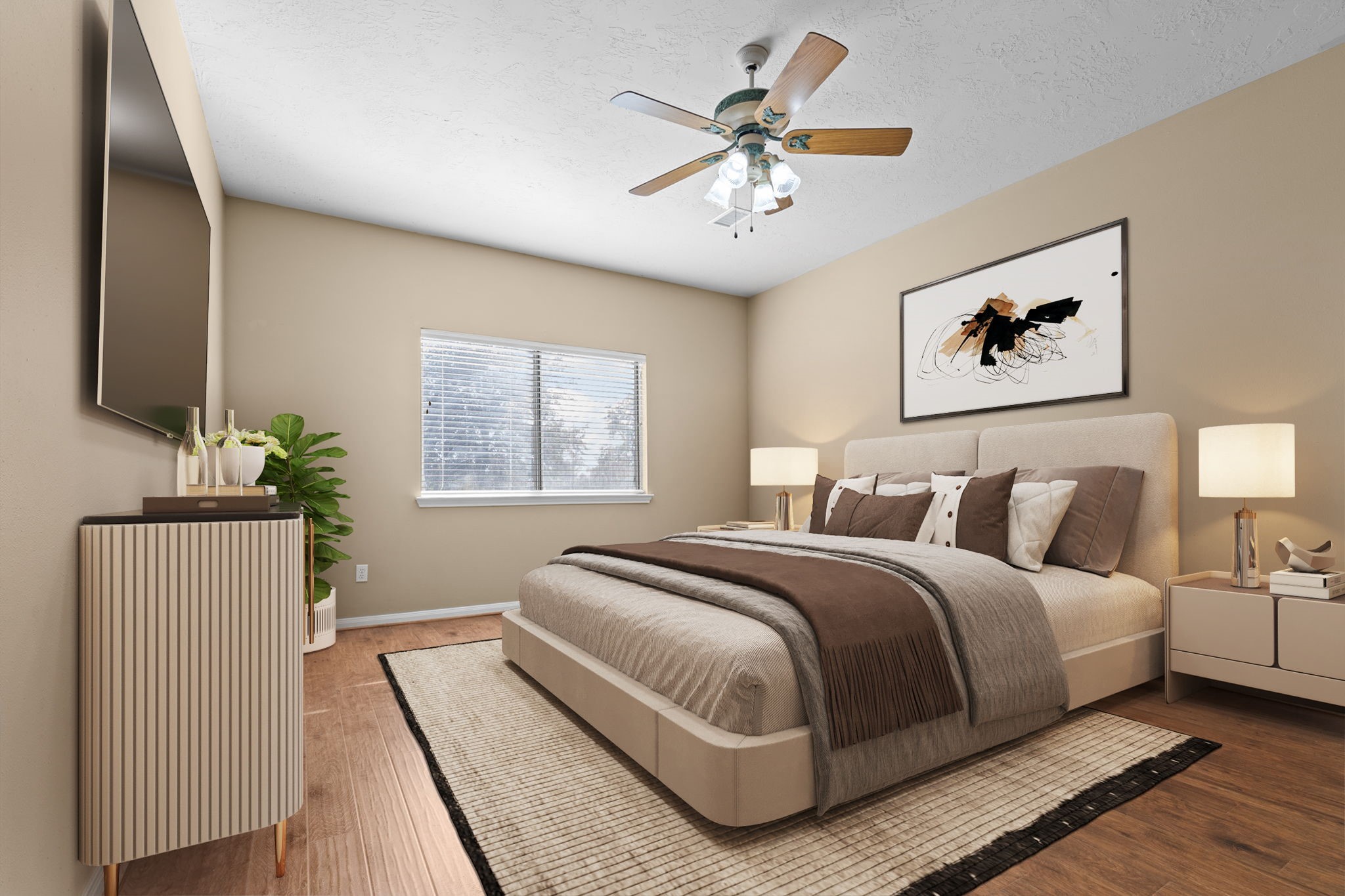 24236 Stuebner Airline Road Tomball, TX 77375 - Photo 18 of 39 a spacious bedroom with a large bed and a chandelier