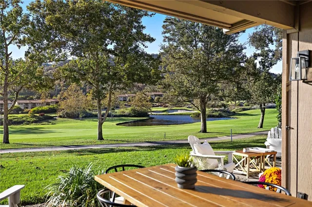 a view of a park with large trees