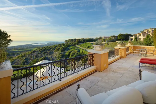 a view of a park with potted plants and a large tree