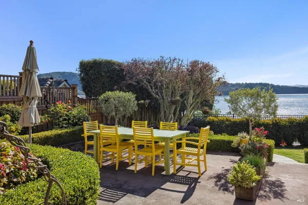 a view of a chairs and table in the patio
