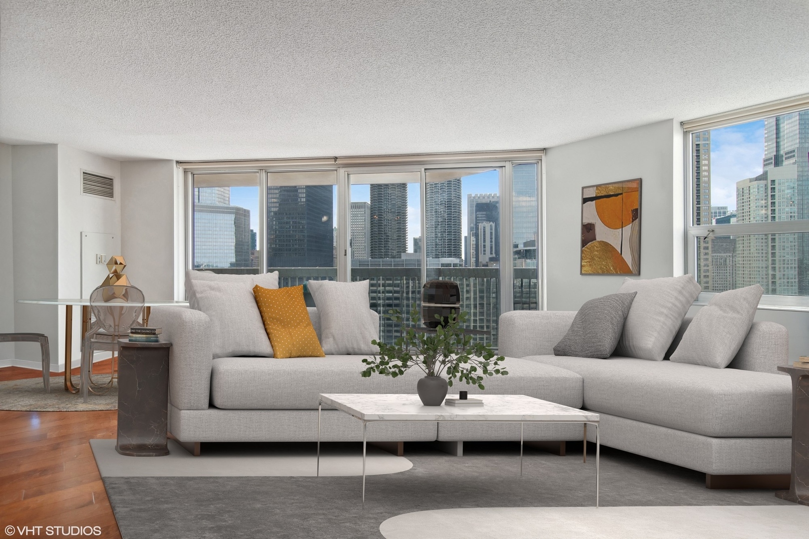 545 North Dearborn Street, Unit 2610 Chicago, IL 60654 - Photo 5 of 37 a living room with furniture and a large window
