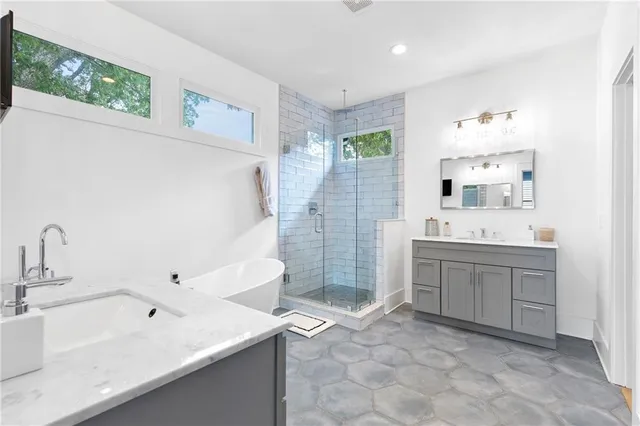 a view of a bathtub in a bathroom