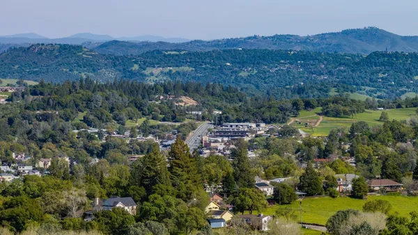 an aerial view of residential house and green space