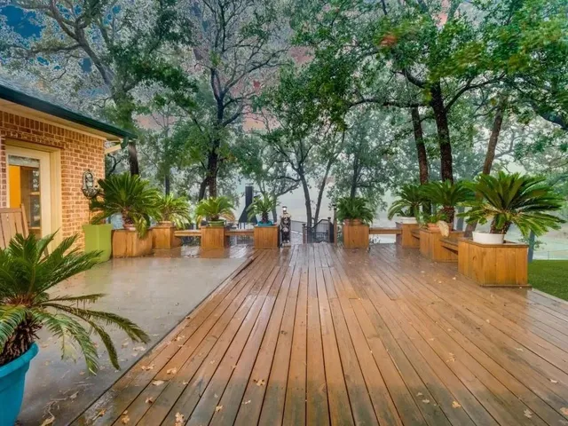 an outdoor space with furniture