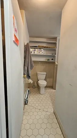 a bathroom with a toilet and a shower