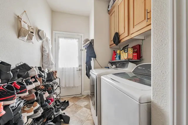 a porch with seating space