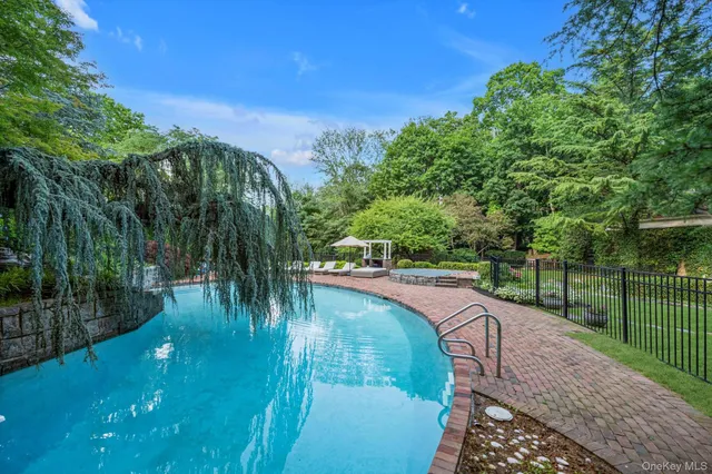 a view of a house with a big yard potted plants and large tree