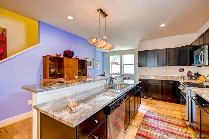 810 East Baseline Road, Unit B Lafayette, CO 80026 - Photo 11 of 28 a kitchen with a stove a sink and a microwave