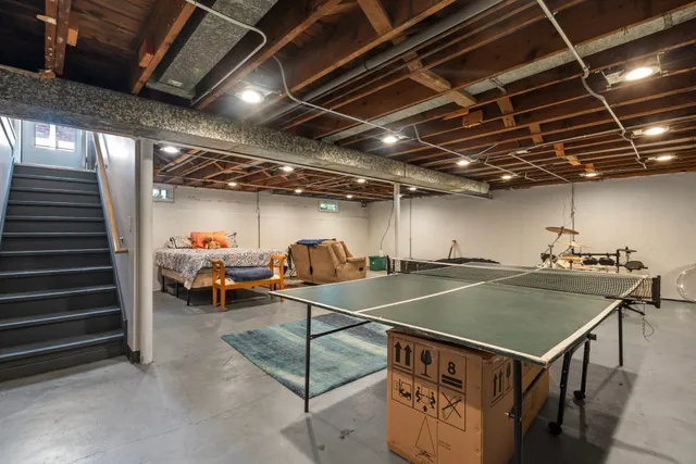 a view of a room with shelves