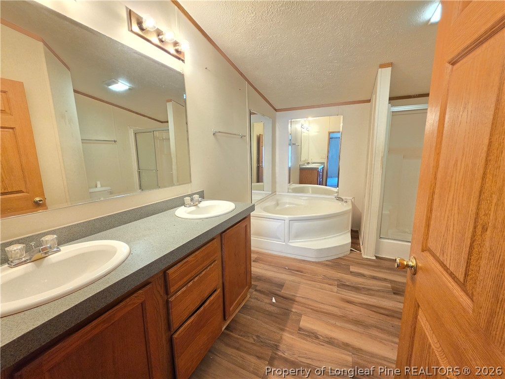 124 Franklin Road Raeford, NC 28376 - Photo 11 of 15 a spacious bathroom with a double vanity sink a mirror and a bathtub