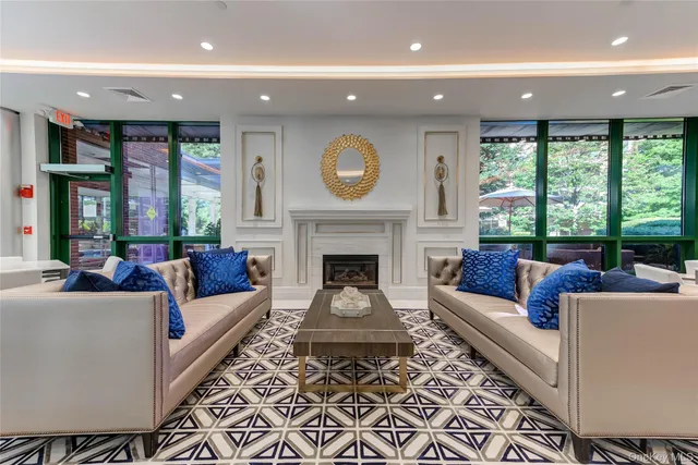 a large living room with large windows