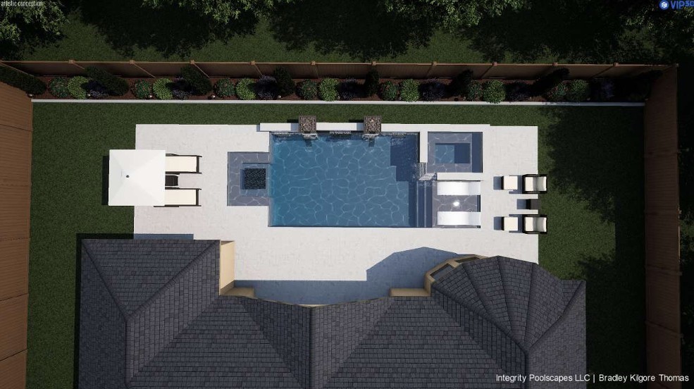 28226 South Firethorne Road Katy, TX 77494 - Photo 35 of 42 Conceptual pool rendering for illustrative purposes only. Explore one potential vision for transforming the backyard space; pool, spa, decking, landscaping, and features shown are not currently installed on the property.