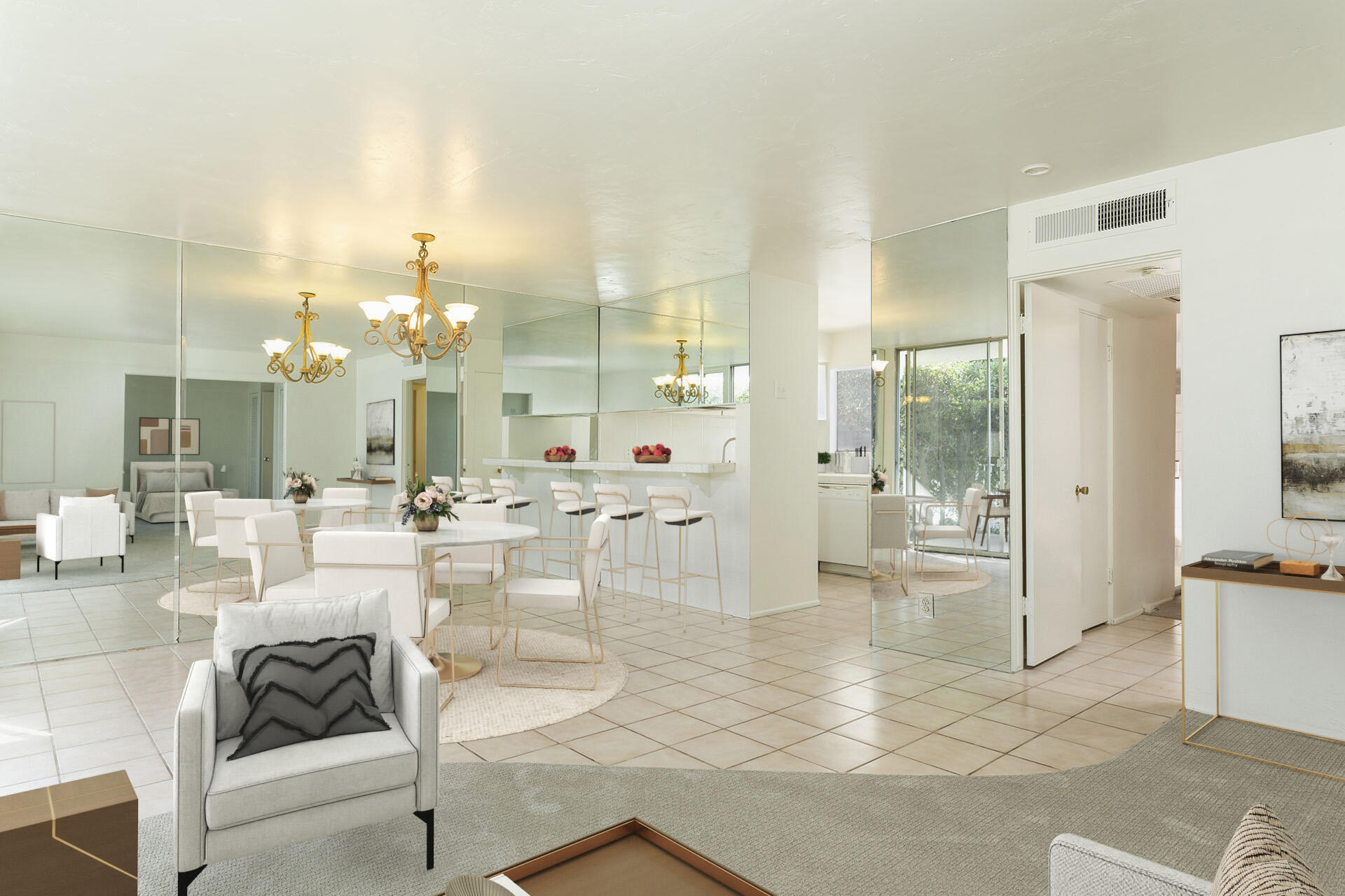 42336 Dunes View Road, Unit 12 Rancho Mirage, CA 92270 - Photo 12 of 29 a large living room with glass door and furniture