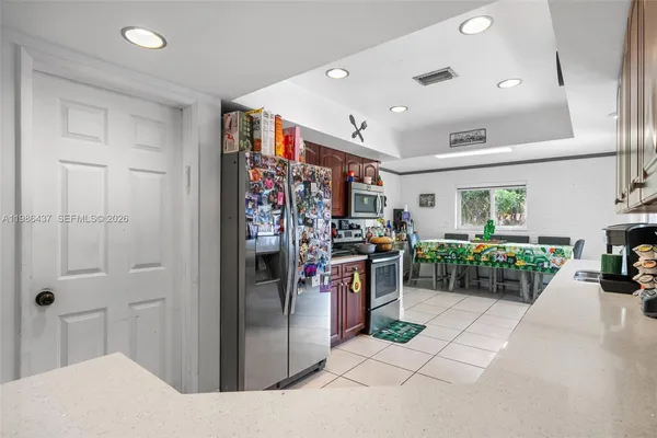 a view of a garage with furniture