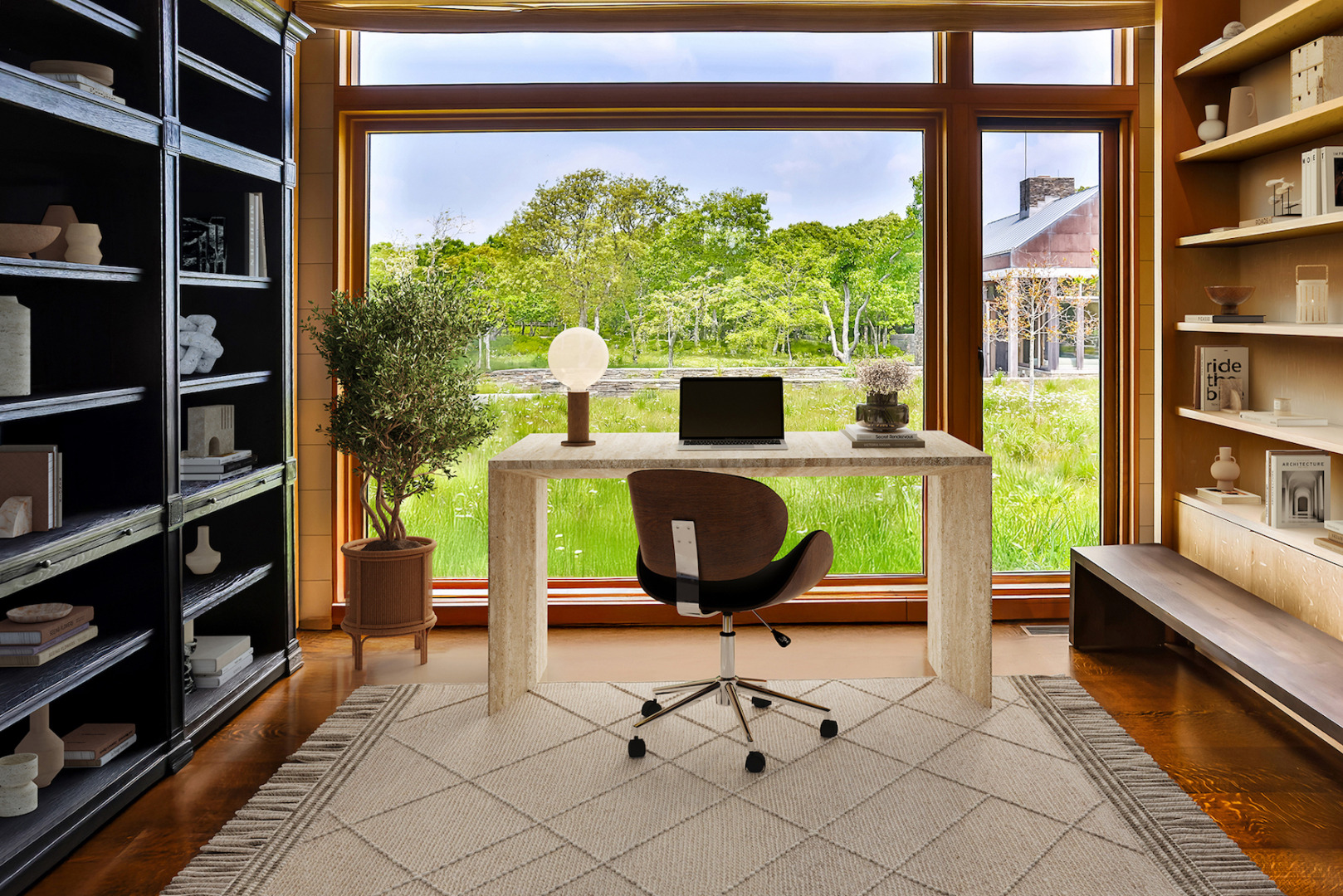 33 Boldwater Road Edgartown, MA 02539 - Photo 8 of 20 a work room with furniture bookshelf and a large window
