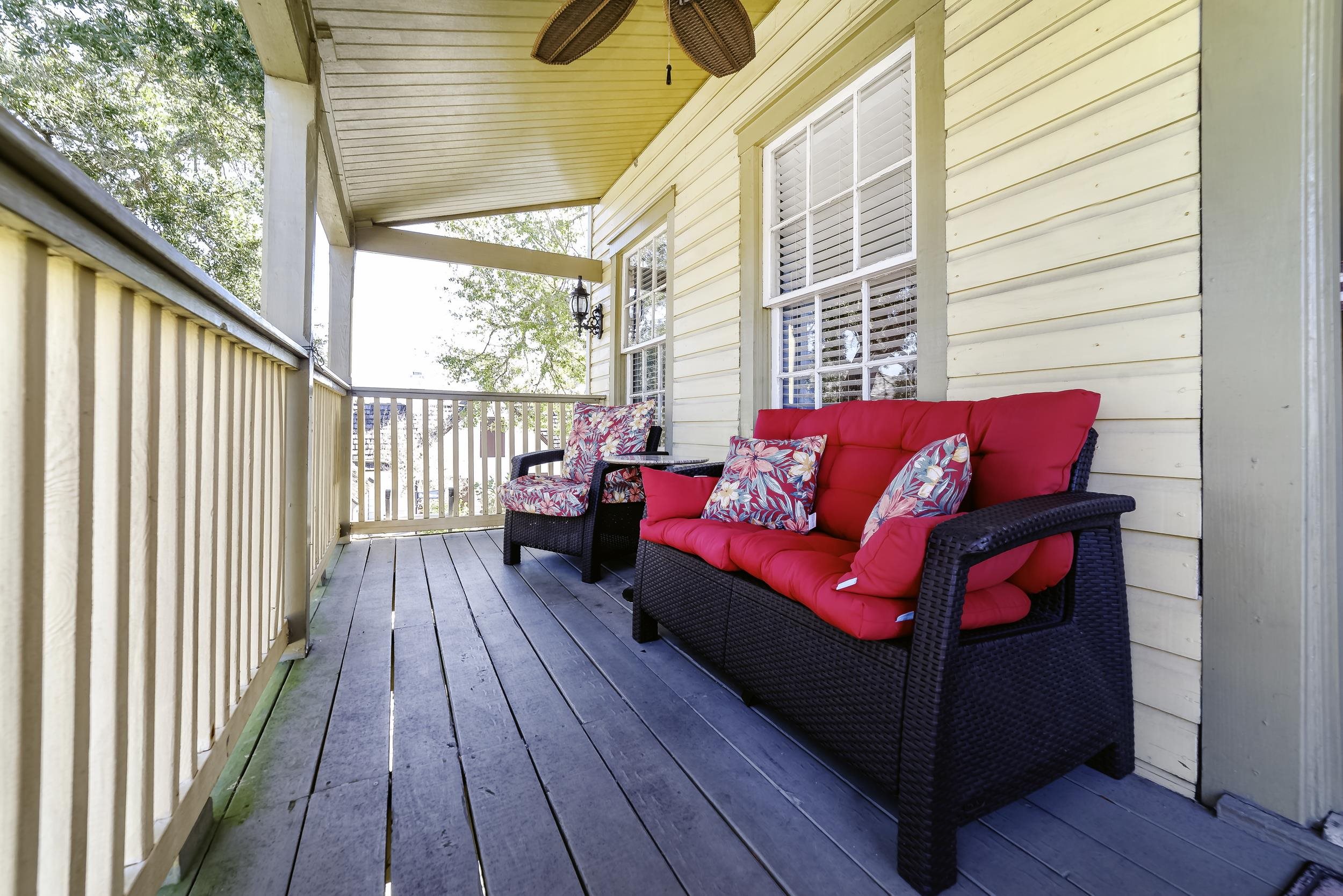 29 Cuna Street St. Augustine, FL 32084 - Photo 38 of 69 Wooden deck with an outdoor hangout area and ceiling fan