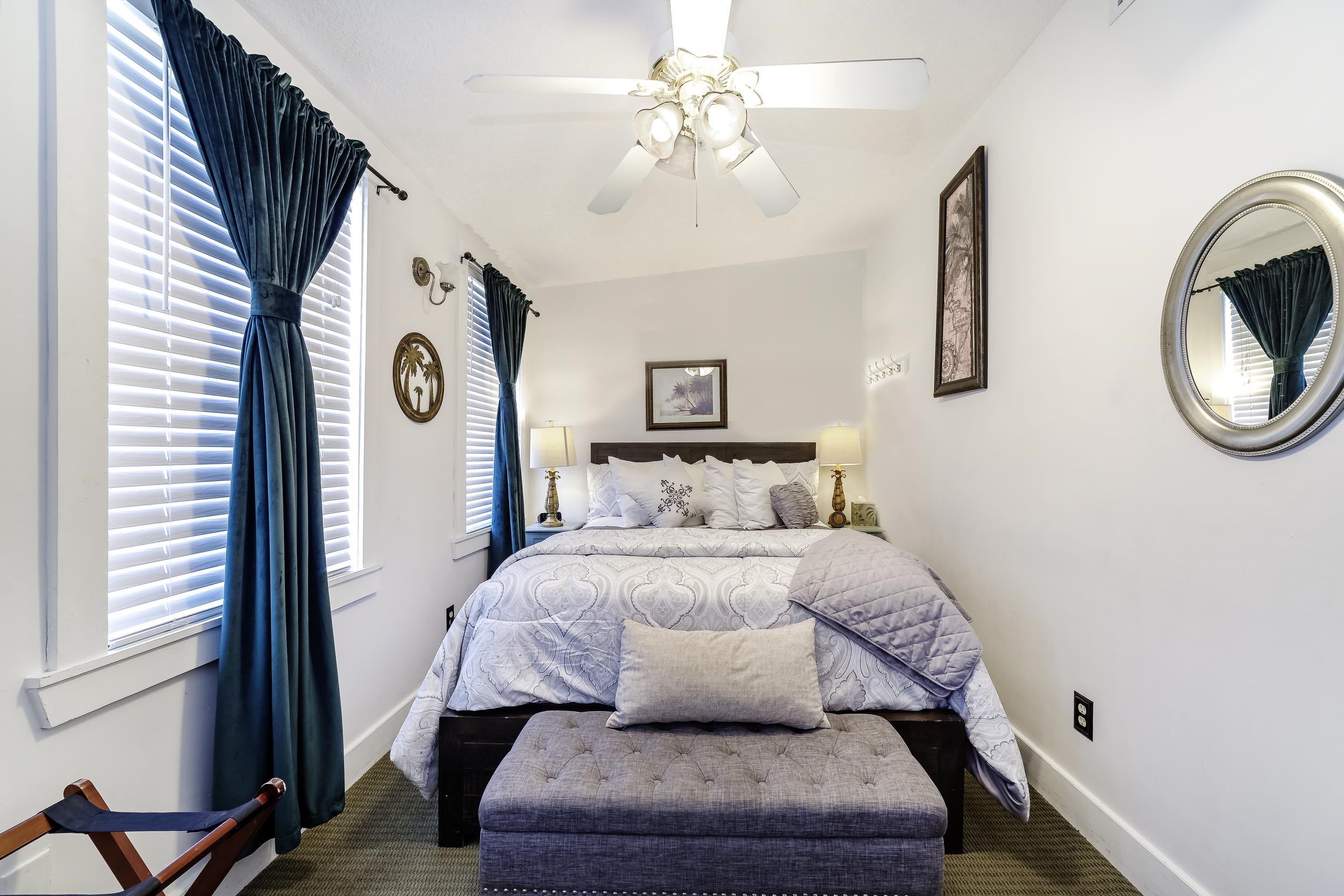29 Cuna Street St. Augustine, FL 32084 - Photo 55 of 69 Bedroom with dark colored carpet and a ceiling fan