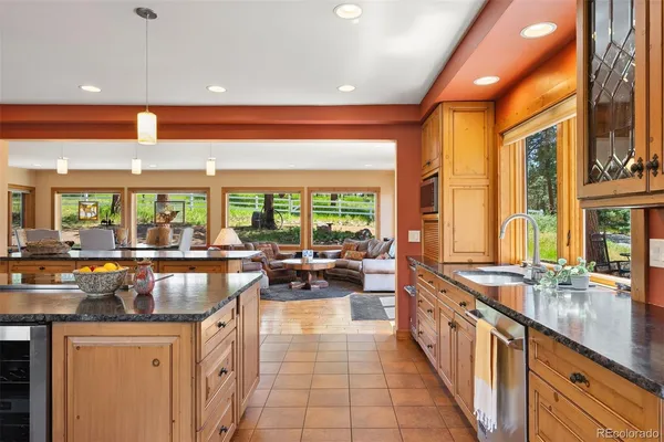 a kitchen with lots of counter top space