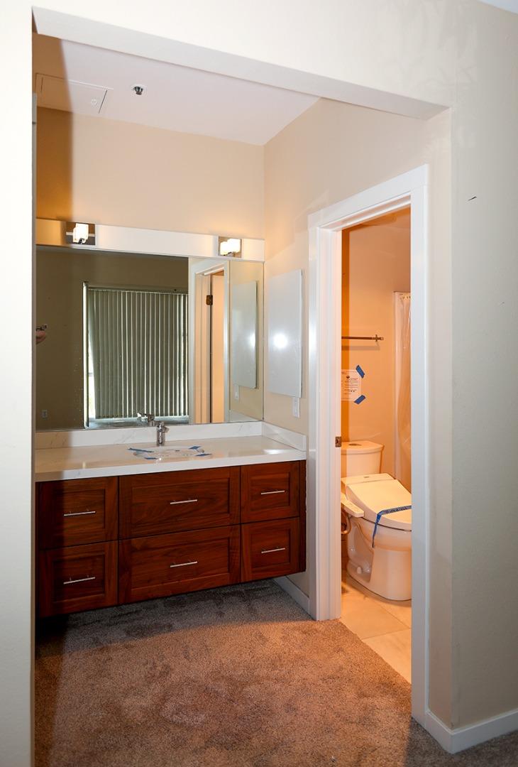 97 East St James Street, Unit 21 San Jose, CA 95112 - Photo 16 of 22 a bathroom with a sink and a large mirror